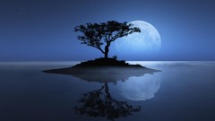 Nature Trees Stars blue moon Islands moonlight