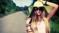 Nature Trees sun summer woman sunglasses long hair brunettes