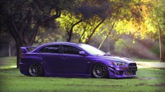 Nature Trees tuning cars sunlight forests Mitsubishi Lancer 