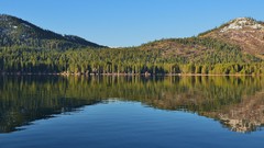 Nature Trees water Boats lakes reflections skies Tree line