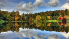 Nature Trees water clouds autumn lakes reflections forests