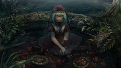 Nature Trees water dolls Plants dress red dress bows long hair 