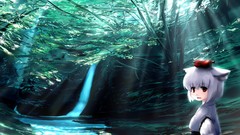 Nature Trees water hats waterfalls white hair red eyes streams 