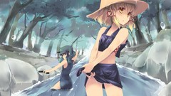 Nature Trees water rain dress hats goddess navel wet Ribbons 