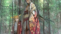 Nature Trees weapons Katana dress horns Jewelry staff red eyes 