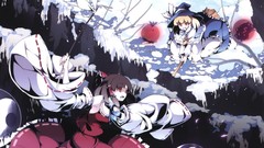 Nature Trees winter dress hats flying red eyes yin-yang bows 