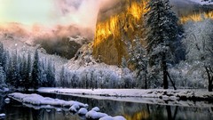 Nature Trees winter water Mountains streams rivers Evergreen