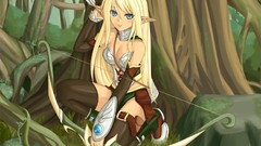 Nature Trees woman Anime elves arrows stockings blondes anime 