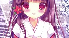 Nature Trees woman Anime smiling pink eyes anime girls black 