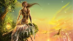 Nature Trees woman blondes long hair