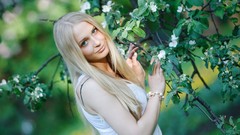 Nature Trees woman blondes smiling blue eyes portraits