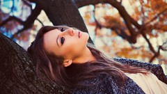 Nature Trees woman brunettes