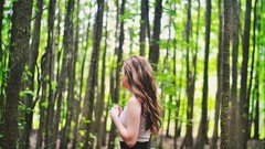Nature Trees woman brunettes forests