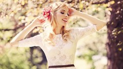 Nature Trees woman dress blondes smiling
