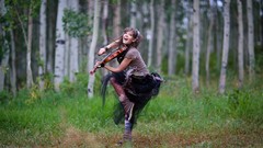 Nature Trees woman dress violins brunettes violinist forests 