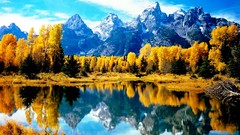 Nature Trees yellow Mountains autumn lakes