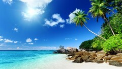 nature tropical Island clouds palm trees Sea stones