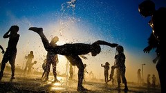 Nature water children fountain silhouettes playing israel