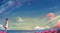 Nature water clouds Anime anime girls skies artwork