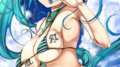 Nature water clouds blue hair anime girls hatsune miku skies 