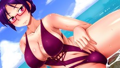 Nature water clouds woman Anime glasses pink eyes anime girls 