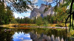 Nature water Mountains autumn lakes forests