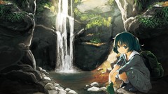 Nature water Plants dress hats waterfalls rocks outdoors caves 