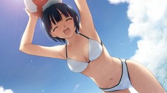 Nature water sun clouds woman Anime wet smiling anime girls 