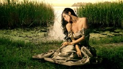 Nature water woman brunettes