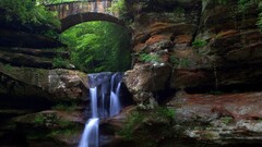 nature waterfall water rock outdoors Bridge Plants