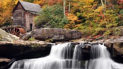 Nature waterfalls houses