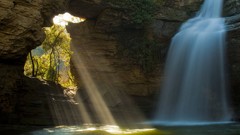 Nature waterfalls rocks sunlight caves