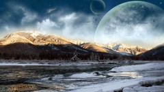 Nature winter water Mountains moon
