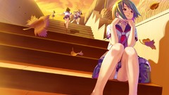 Nature woman Anime sitting schoolgirls blue hair anime girls 