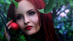 Nature woman apples close-up lips faces redheads