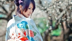 Nature woman asians brunettes models Japanese clothes girls in 