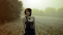 Nature woman blurred fields redheads