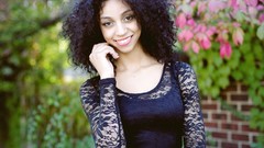 Nature woman brunettes models smiley face curly hair black 
