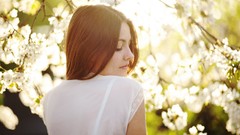 Nature woman closed eyes brunettes