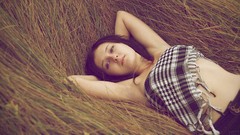 Nature woman fields blondes brunettes models lying down