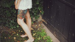 Nature woman Headless Wood bushes legs tattoos barefoot body 