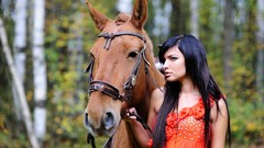 Nature woman Horses brunettes models portraits Kon