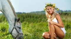 Nature woman Horses outdoors blondes