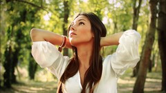 Nature woman long hair brunettes forests