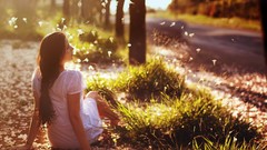 Nature woman long hair brunettes white dress