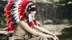 Nature woman makeup hats Indiana Indians outdoors long hair 
