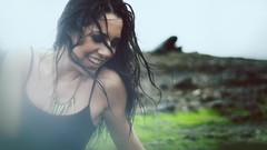 Nature woman makeup wet long hair brunettes bikini swimsuits