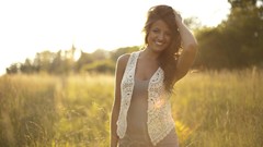 Nature woman outdoors sunlight smiling brunettes models