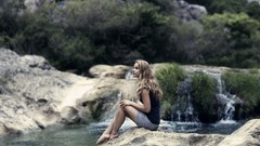 Nature woman Shorts blondes long hair rivers