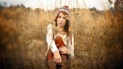 Nature woman sitting fields redheads